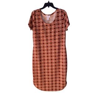 Hot Ginger Boho‎ Geometric Shift Dress Brown Cream Stretch 2XL